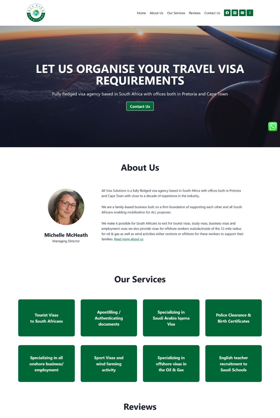 Homepage of the All Visa Solutions website