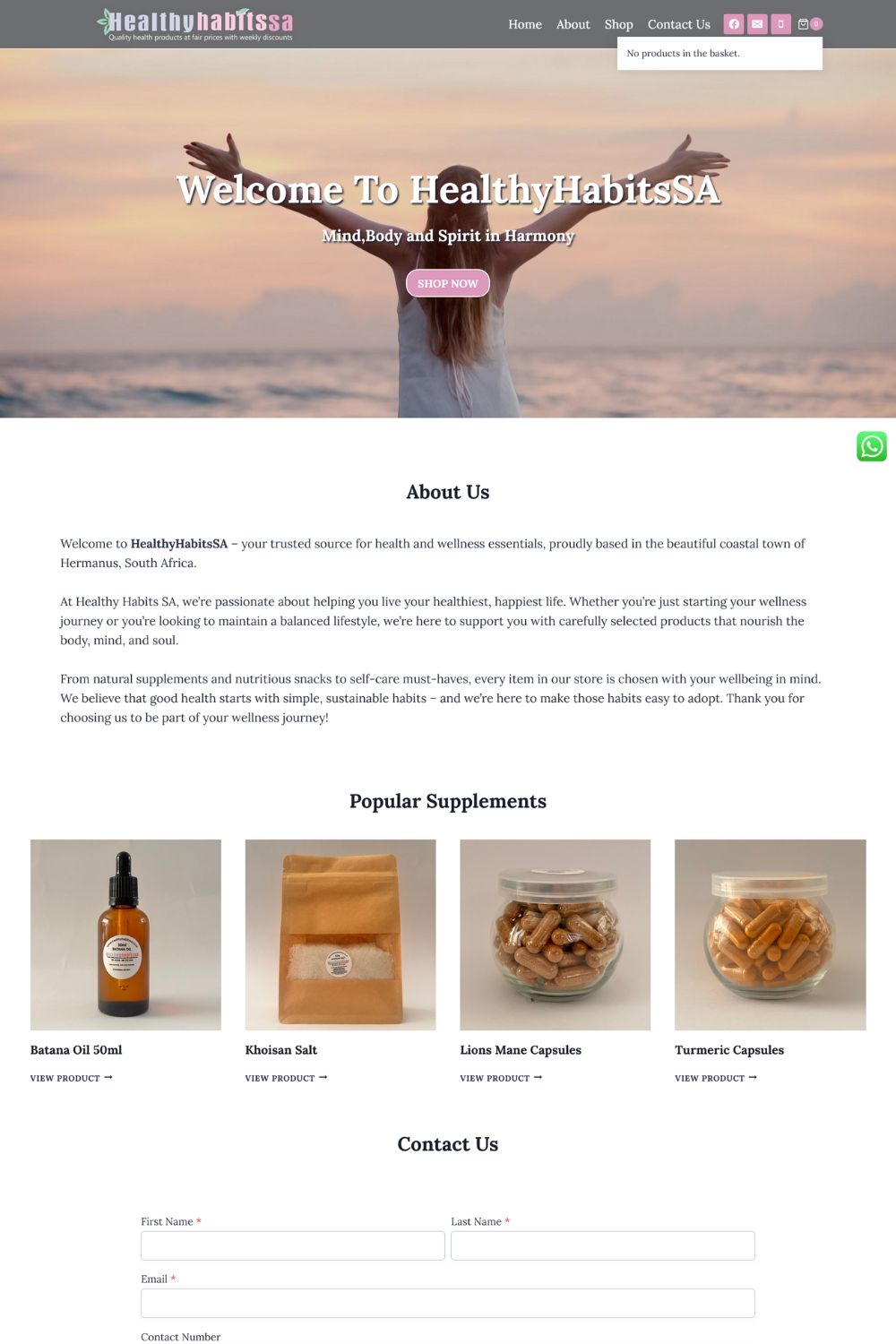 Homepage of the HealthyHabitsSA website