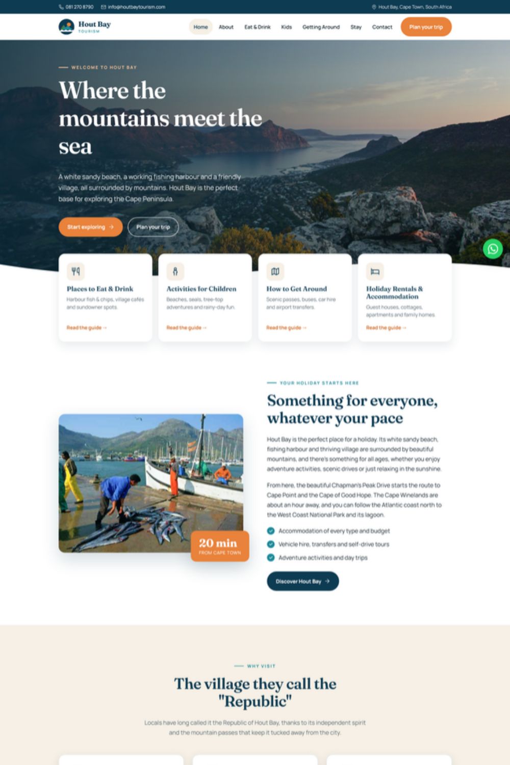 Homepage of the Hout Bay Tourism website