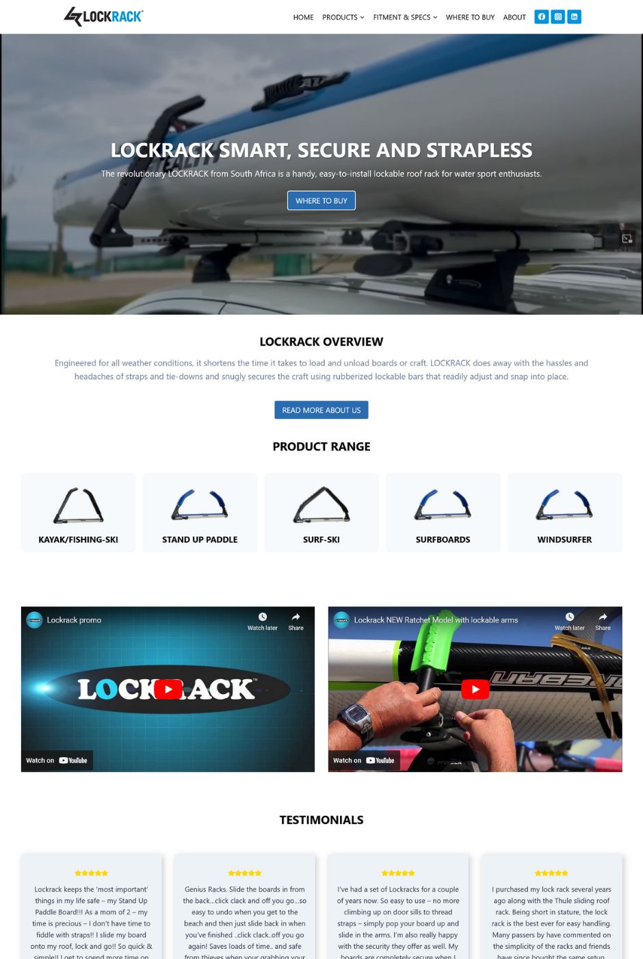 Homepage of the Lockrack website
