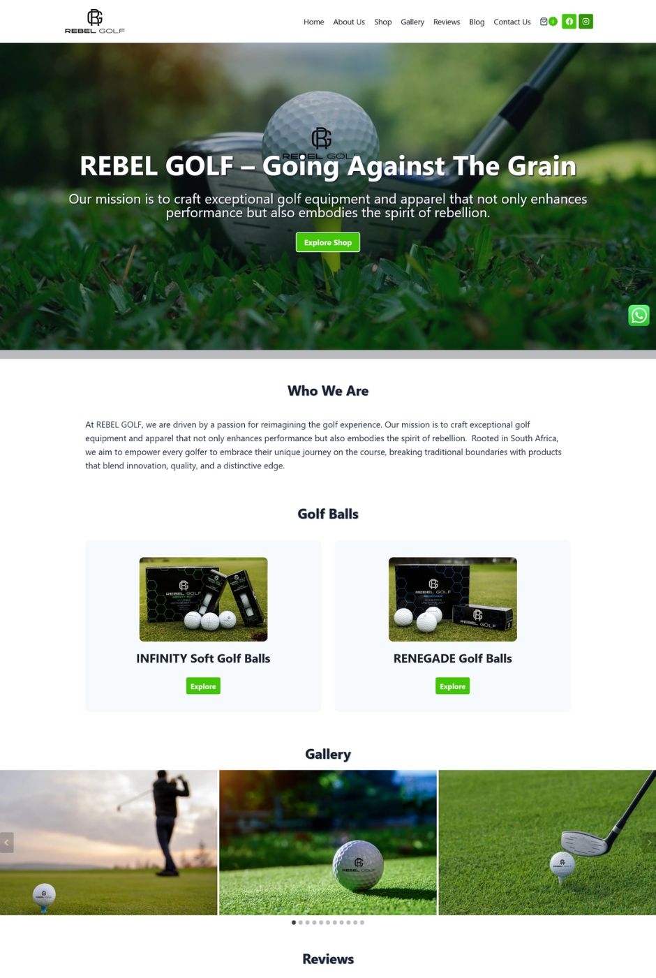 Homepage of the Rebel Golf website