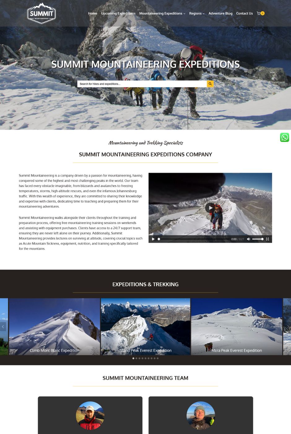 Homepage of the Summit Mountaineering website