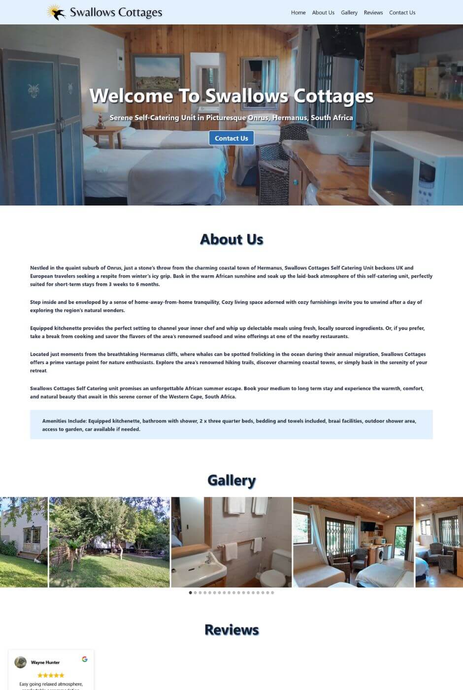 Homepage of the Swallows Cottages website