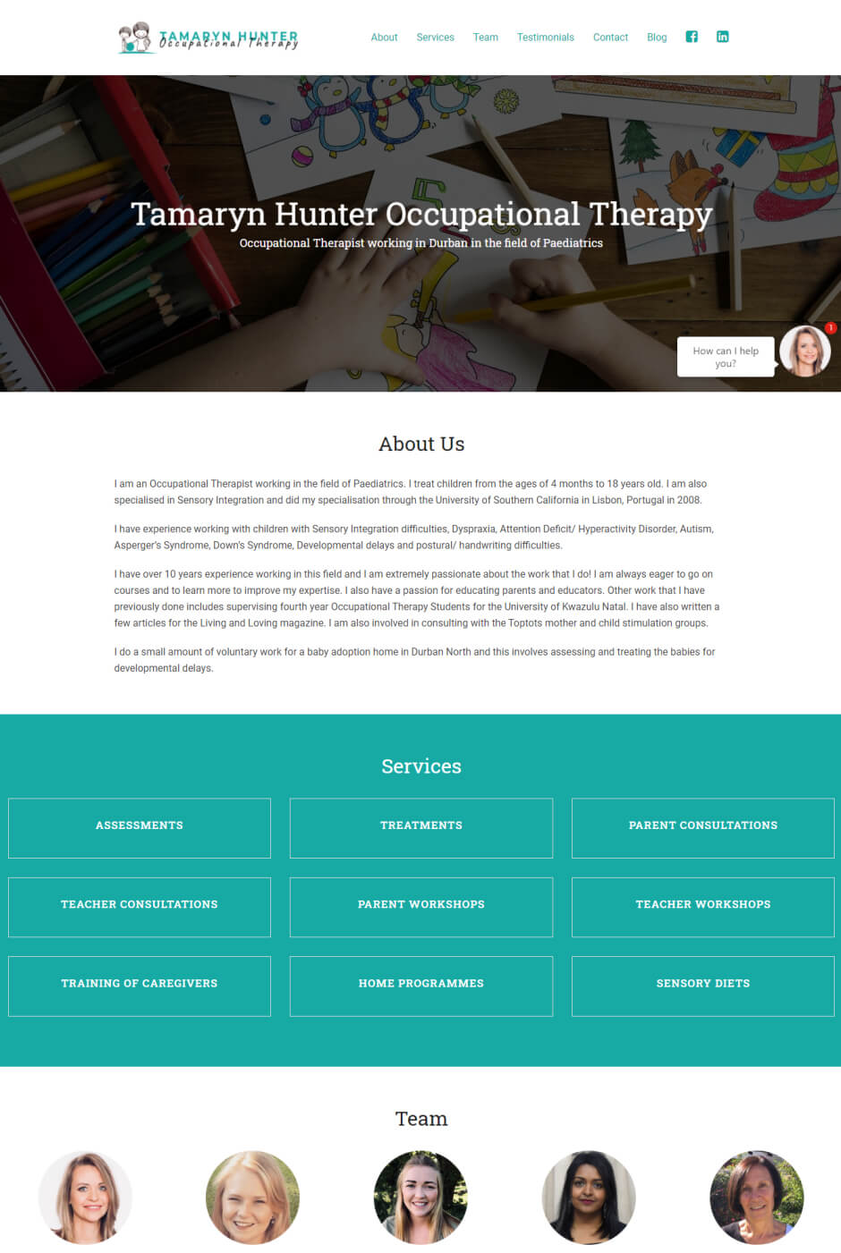 Homepage of the Tamaryn Hunter Occupational Therapy website