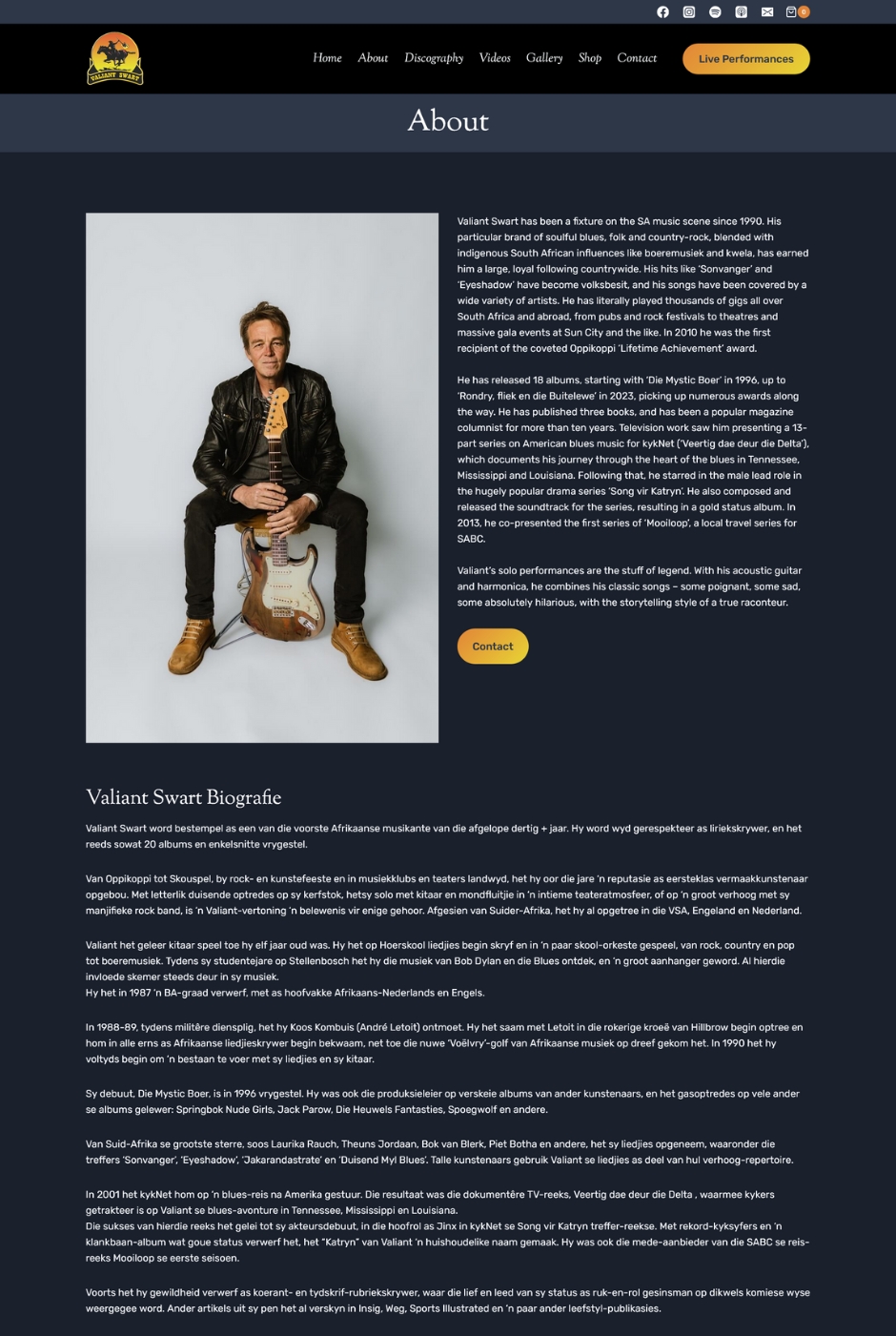 Homepage of the Valiant Swart website